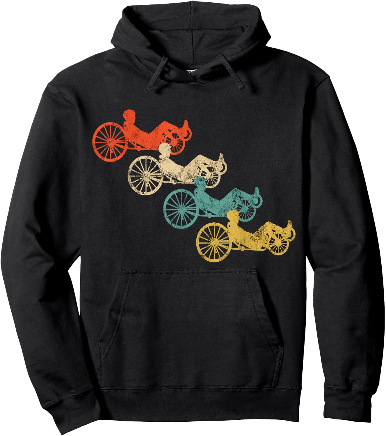 Retro Vintage Recumbent Bike Cyclist Recumbent Trike Cycling Hoodie - Hoodie | Black