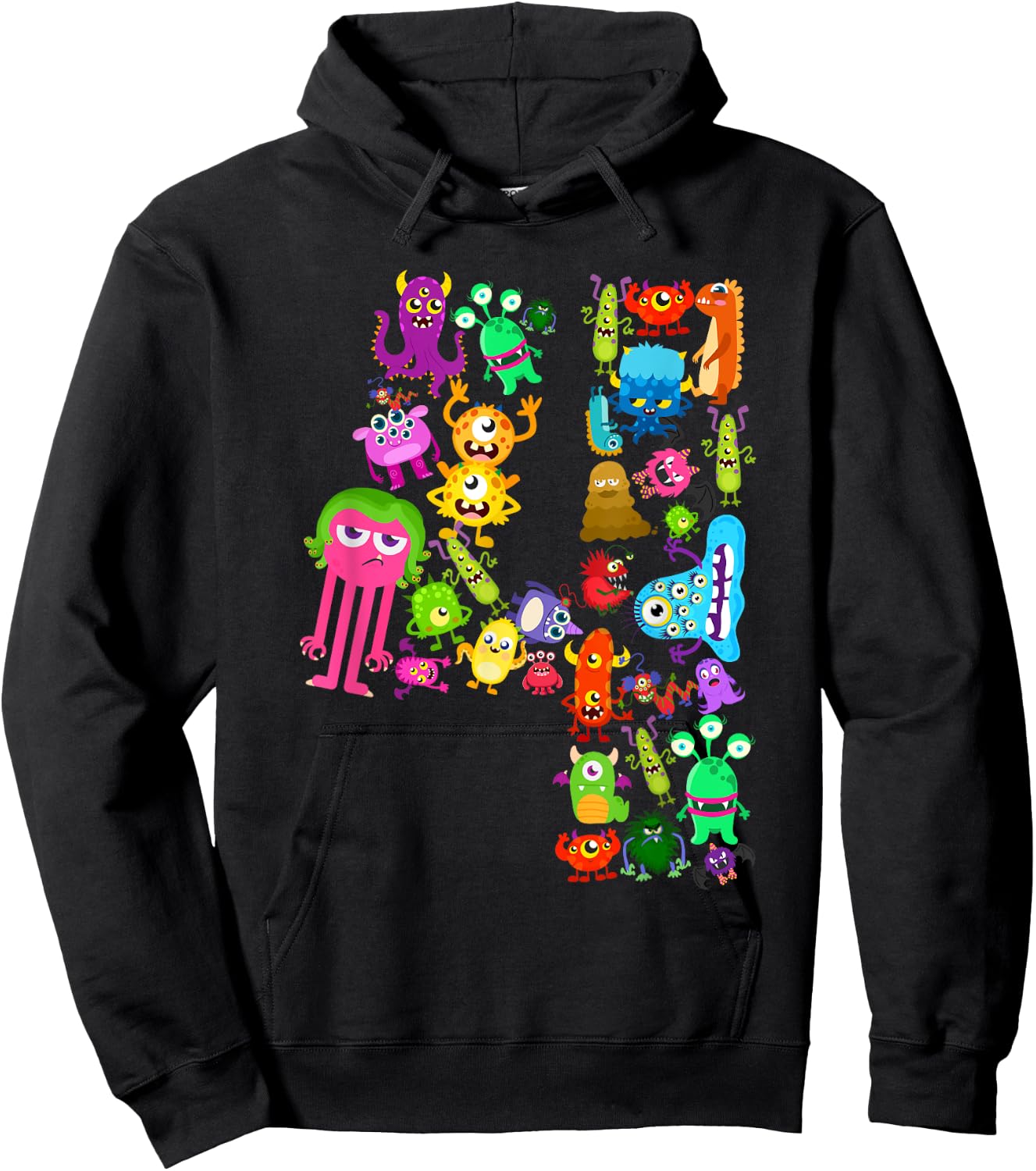 Little Monster 4 Four Years Kids 4th Birthday Party Monsters Hoodie - Hoodie | Black