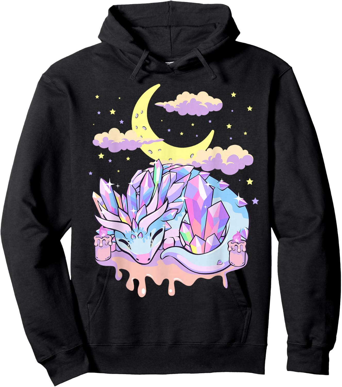 Pastel Goth Kawaii Crystal Dragon Crystals and Crescent Moon Hoodie - Hoodie | Black
