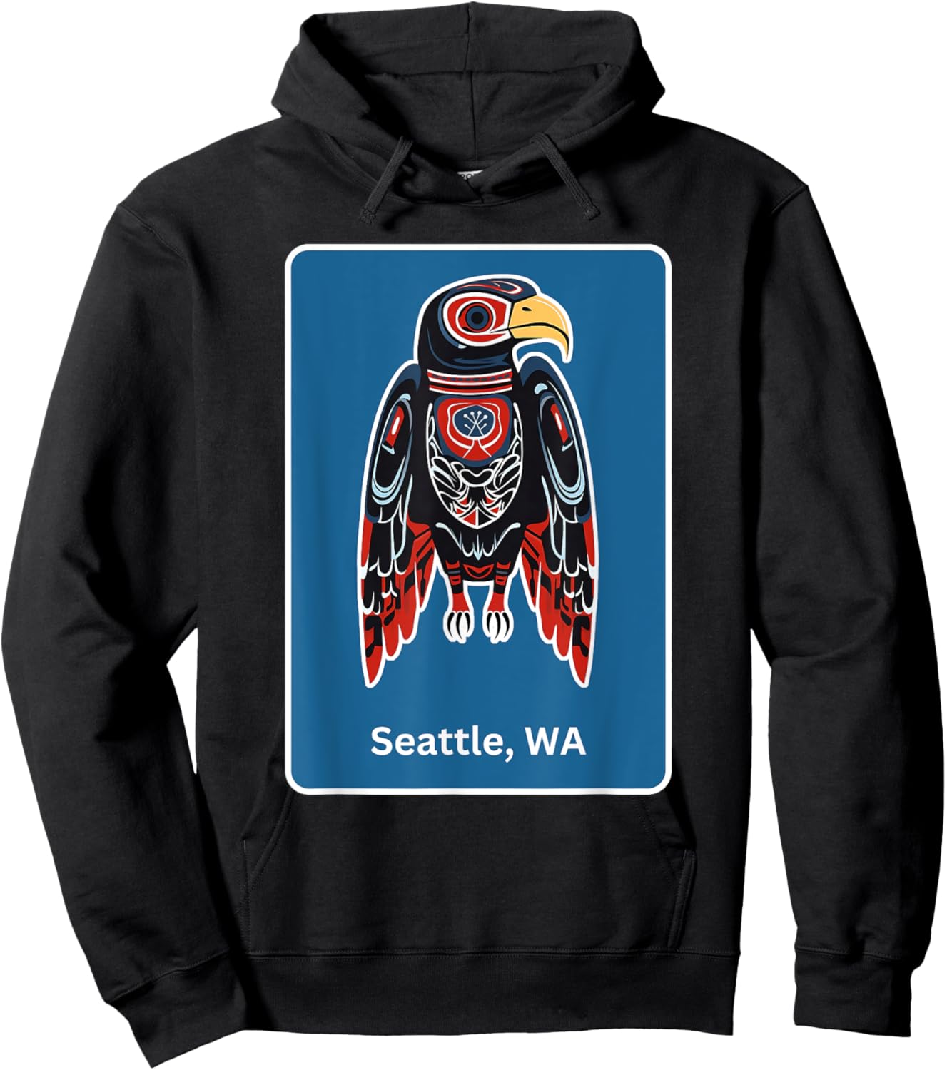 Seattle, WA Hawk Native American Indian Tribal Style Art Hoodie - Hoodie | Black