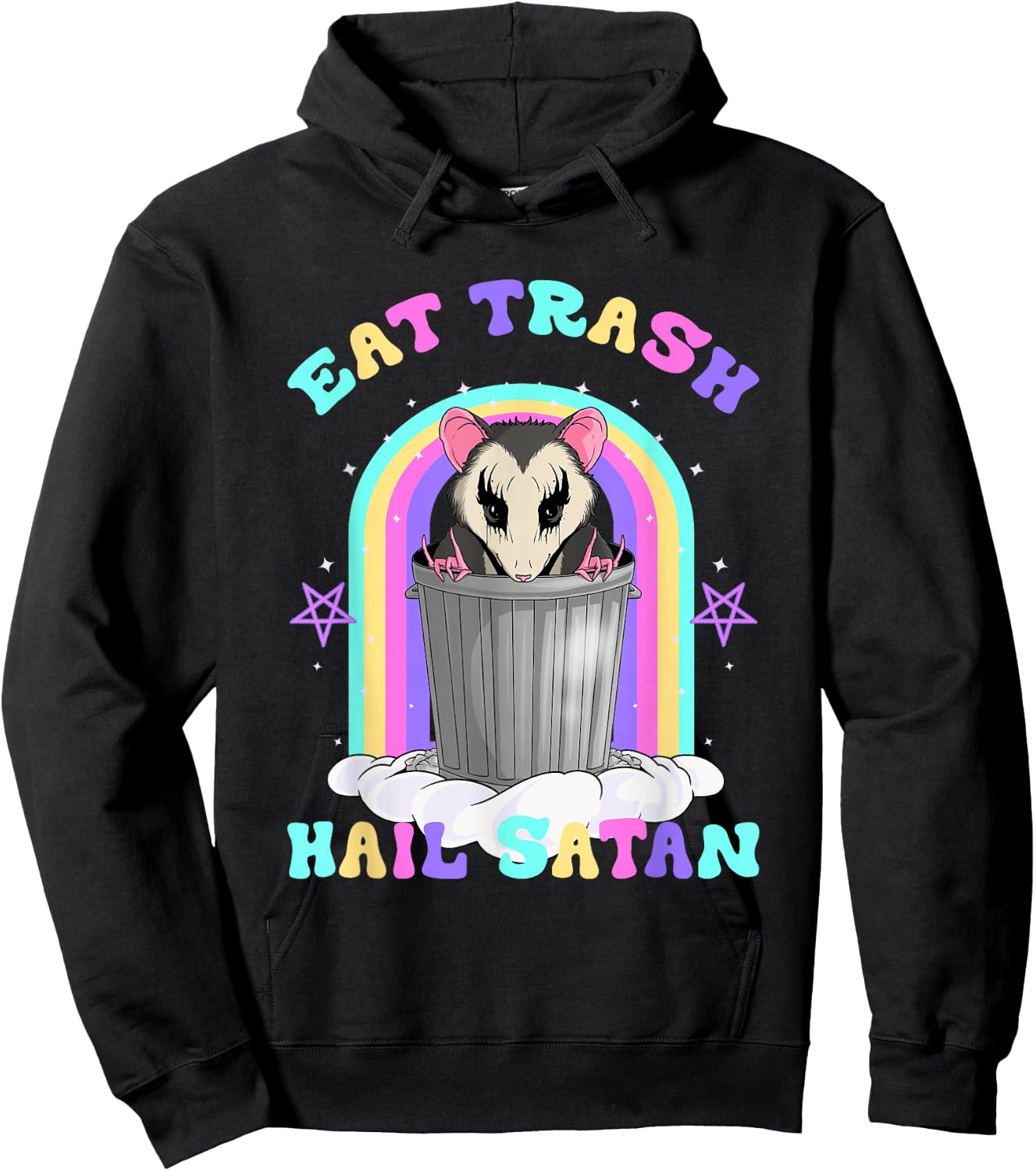 Eat Trash Hail Satan Raccoon Pentagram Trash Panda Satanist Hoodie - Hoodie | Black