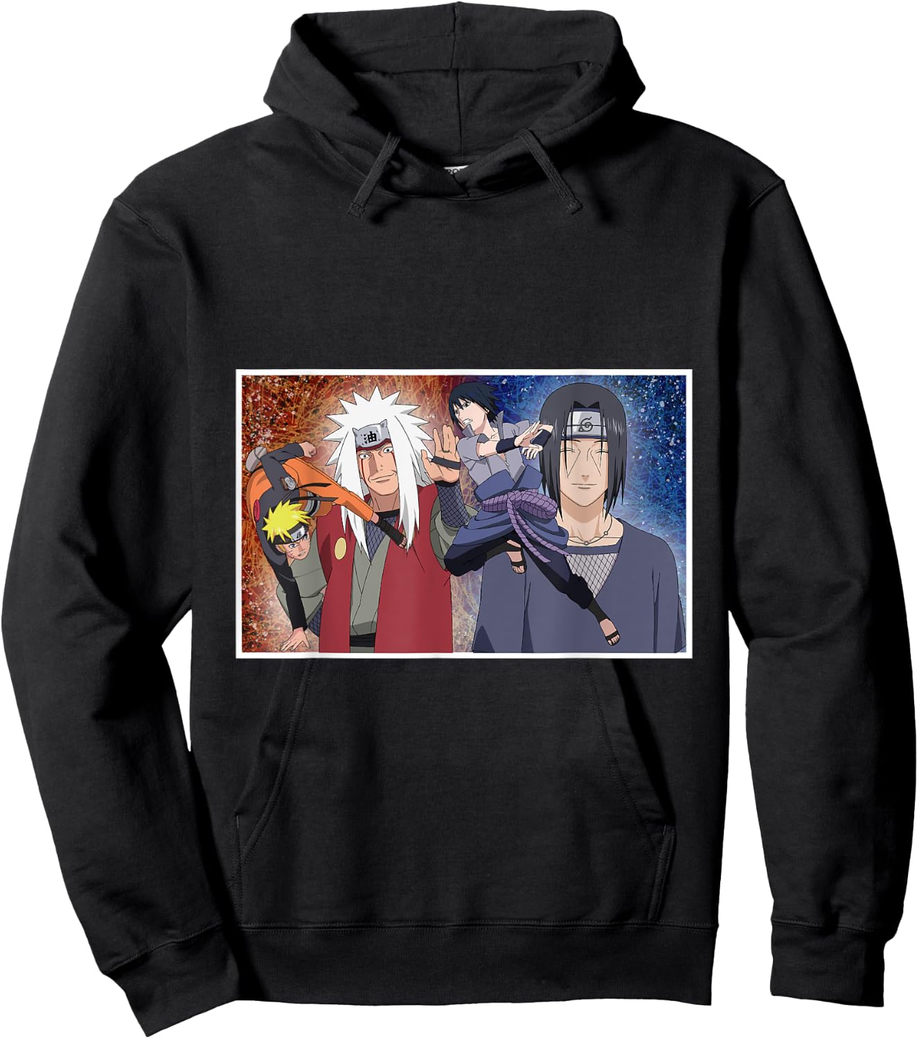 Naruto Shippuden Uzumaki & Sasuke Fighting Jiraiya Itachi Hoodie - Hoodie | Black