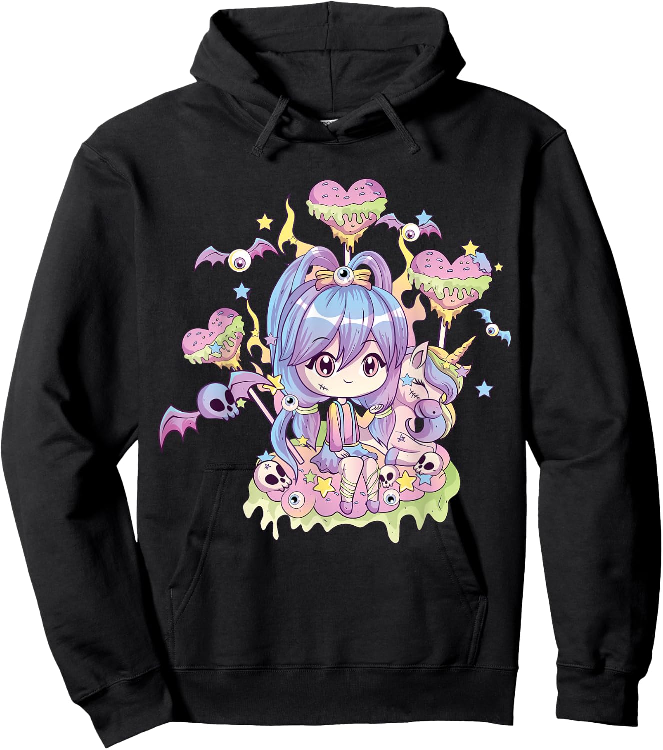 Pastel Goth Cute Creepy Girl Unicorn Kawaii Menhera Witchy Hoodie - Hoodie | Black