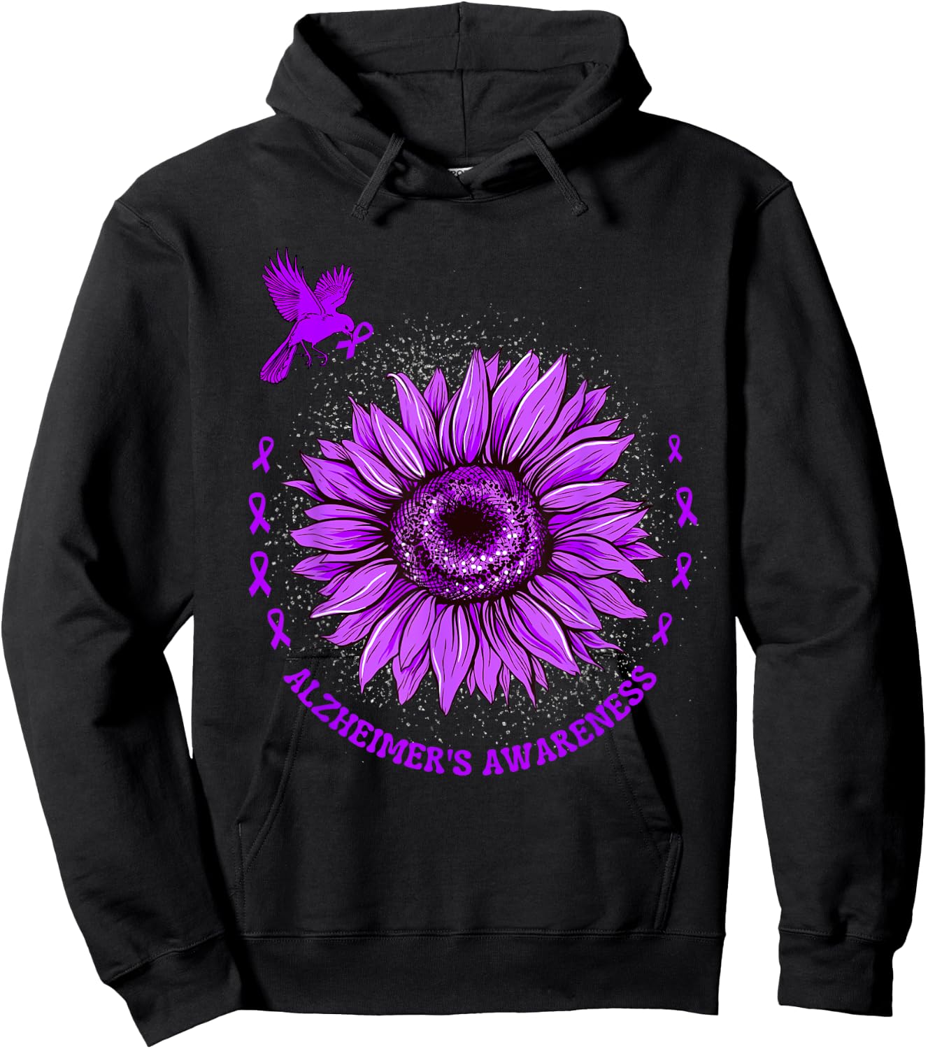 Alzheimer's Awareness Ribbon Purple Sunflower Ribbon Hope Hoodie - Hoodie | Black