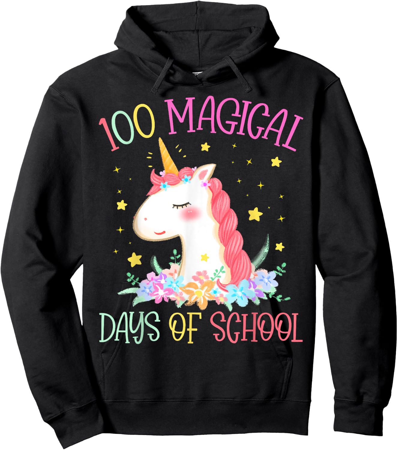 100th Day of School Unicorn 100 Magical Days Girls Teacher Hoodie - Hoodie | Black