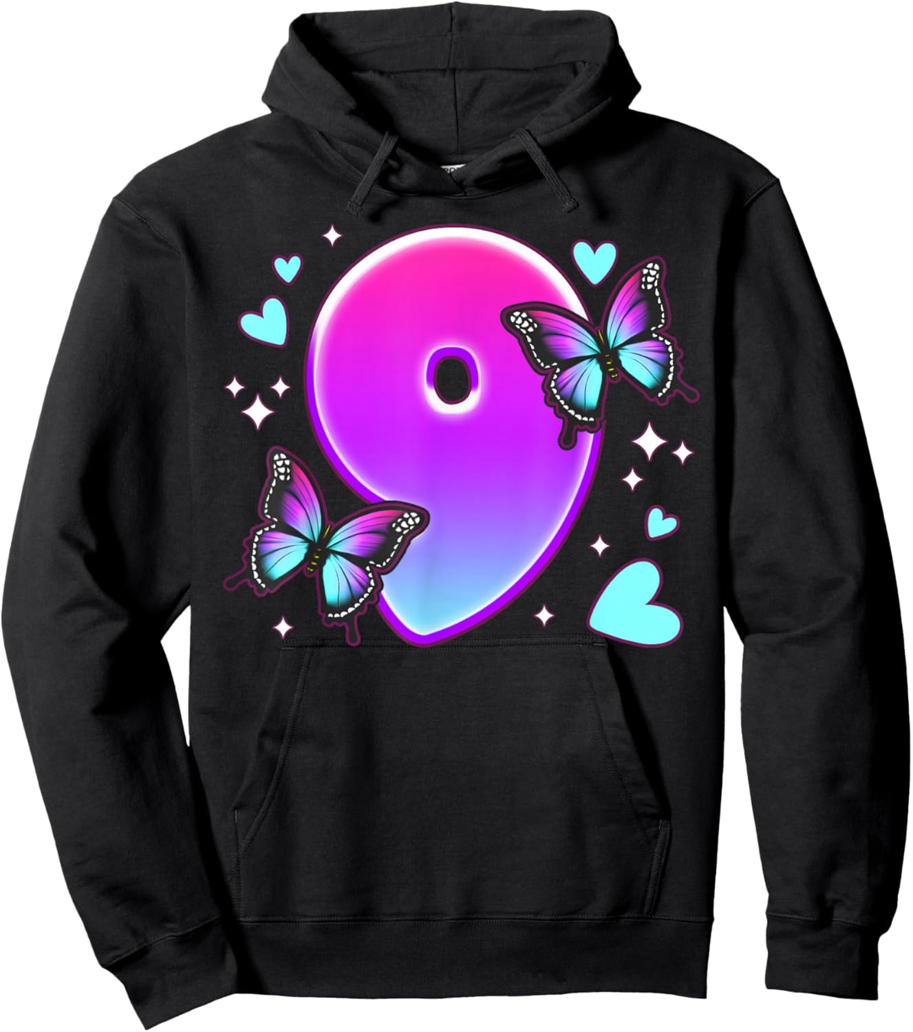 Birthday Girl 9 Years, Butterflies and Number 9 Hoodie - Hoodie | Black