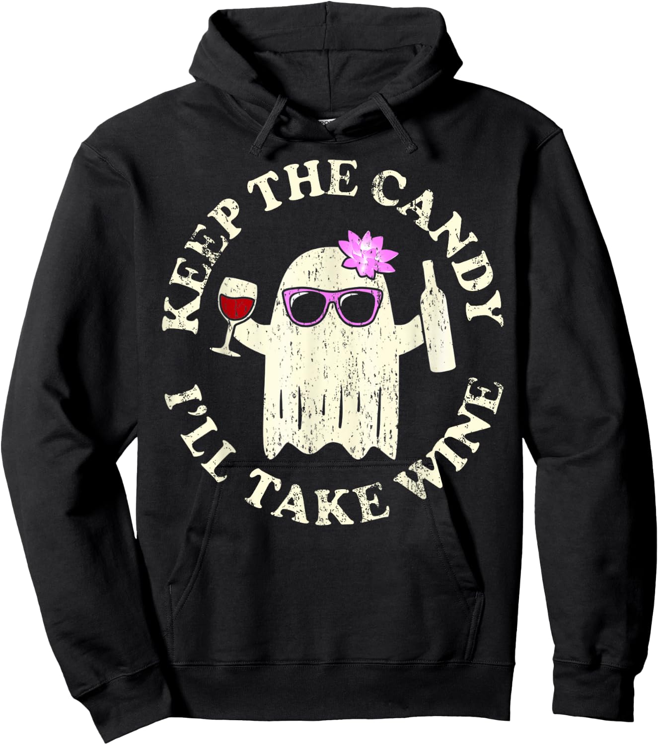 Funny Halloween Keep the Candy I'll Take the Wine Ghost Hoodie - Hoodie | Black