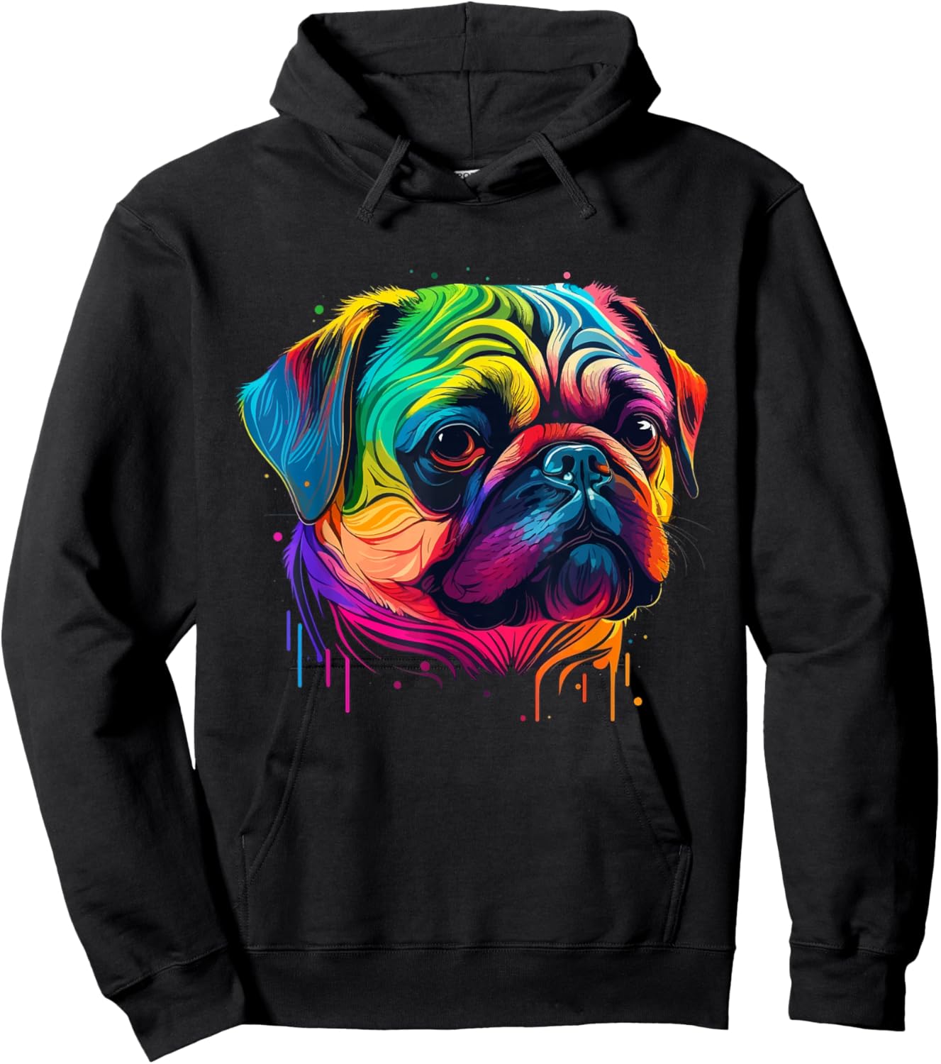 Pug Colorful Pop Art Splash Art Tie Dye Rainbow Hoodie - Hoodie | Black