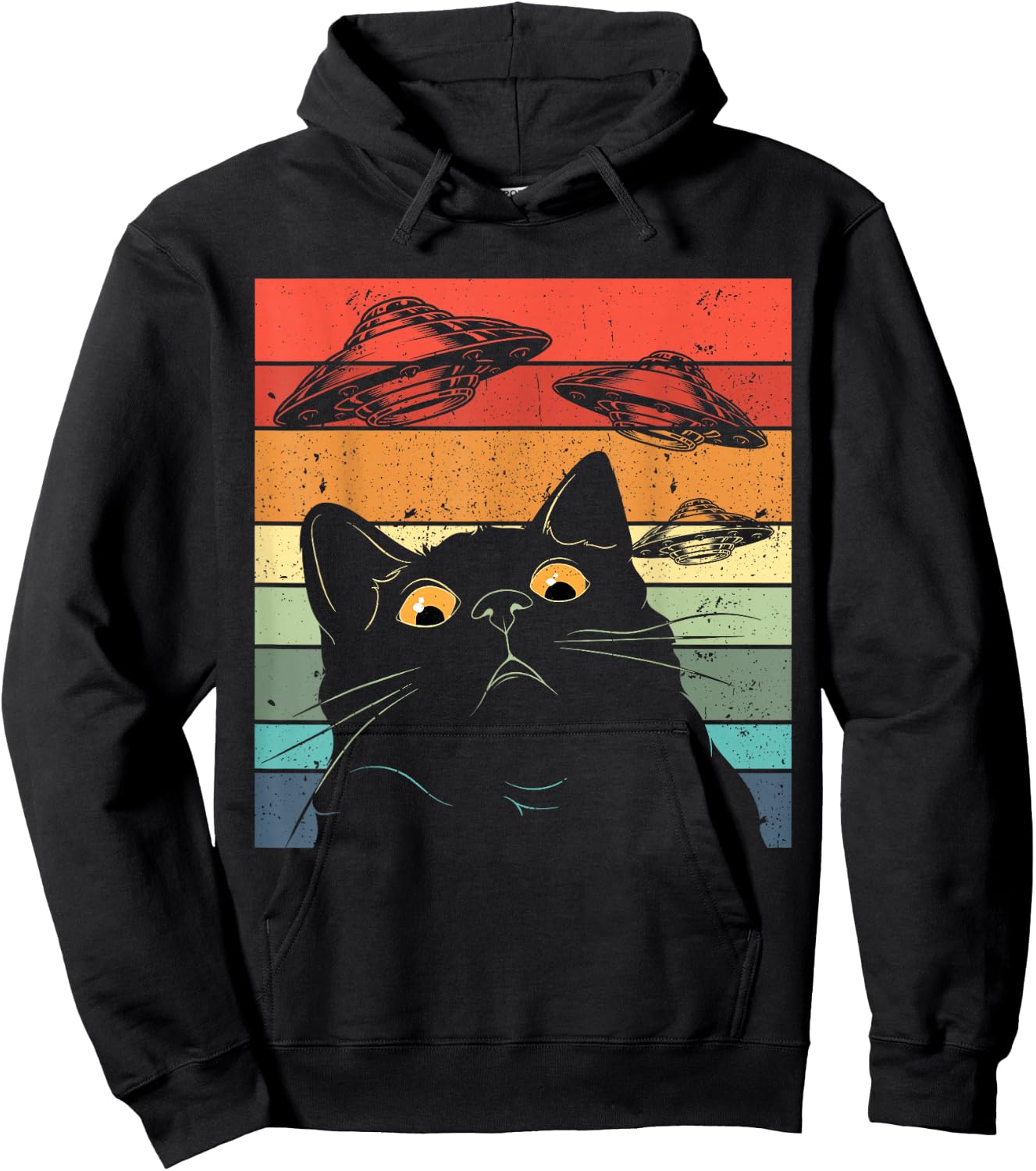Funny Cat , Galaxy Cat Shirt Spaceship Alien Cat UFO Hoodie - Hoodie | Black
