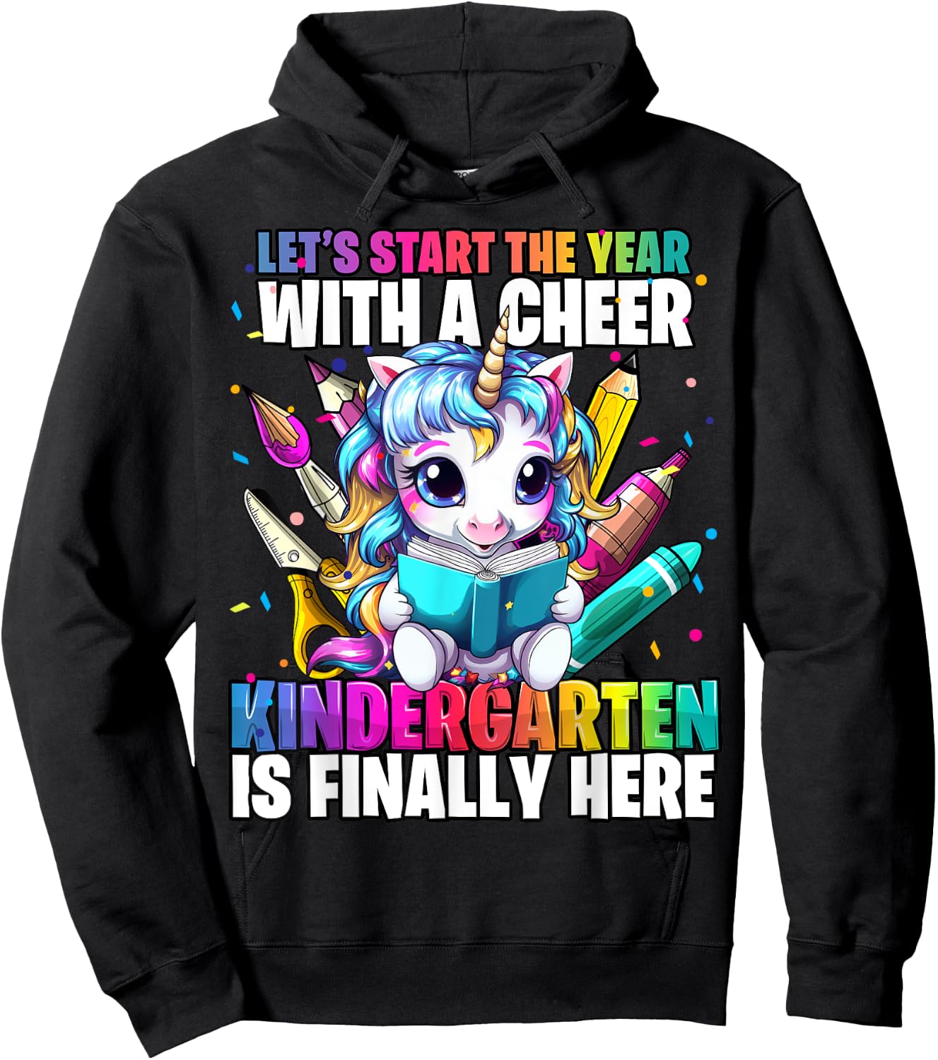 Unicorn Kindergarten Back to School First Day of School Girl Hoodie - Hoodie | Black