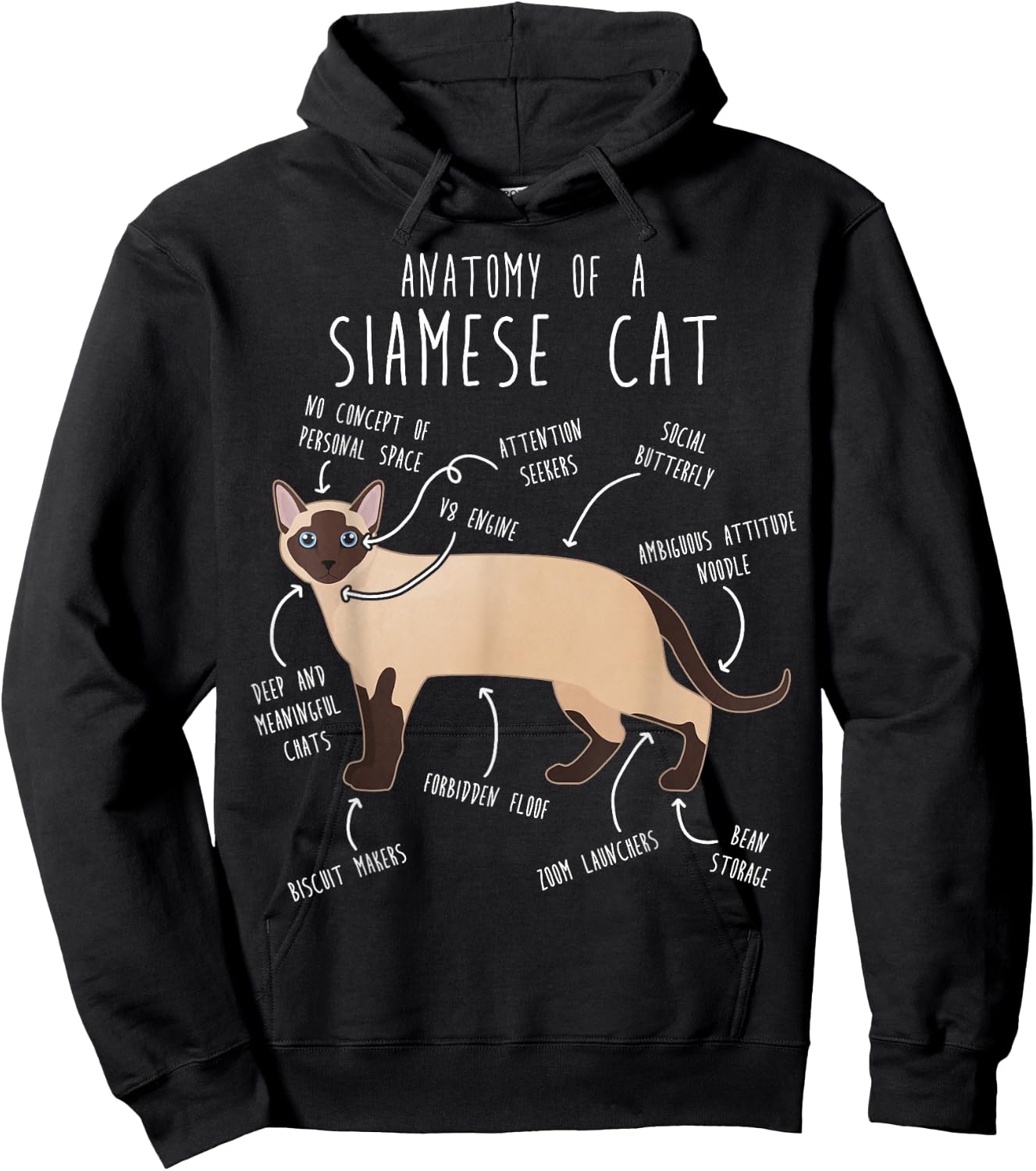 Siamese Cat Anatomy Funny Cute Pet Siamese Mom Dad Black Cat Women Kids Hoodie - Hoodie | Black