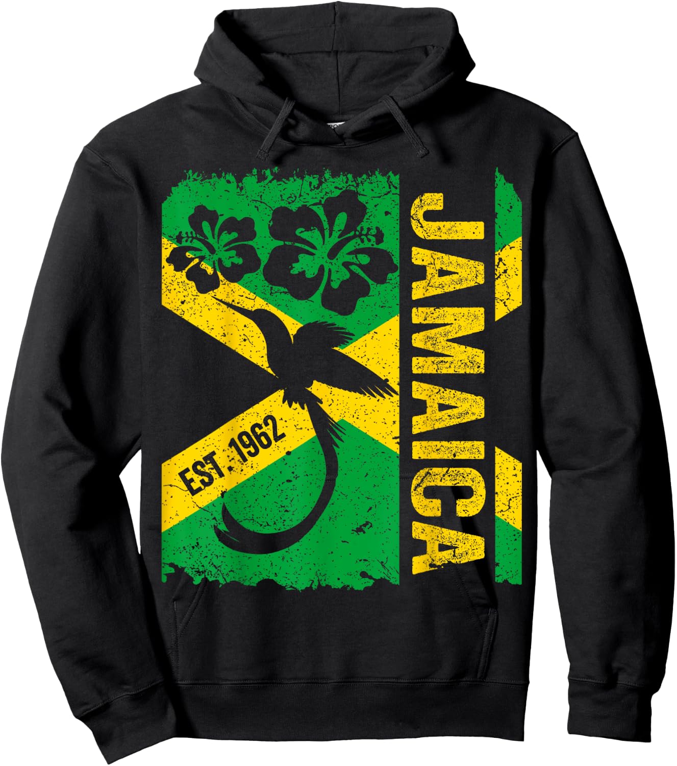 Jamaica Doctor Bird 1962 Independence Distress Jamaican Flag Hoodie - Hoodie | Black