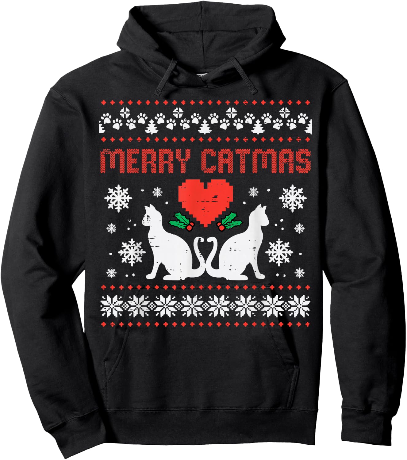 Merry Catmas Cat Ugly Christmas Vintage Xmas Women Men Kids Hoodie - Hoodie | Black