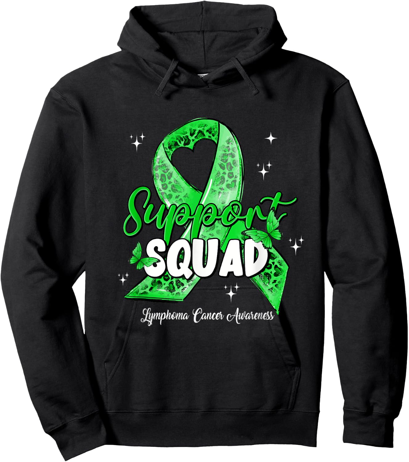 Support Squad Butterfly Green Ribbon Lymphoma Cancer Gifts Hoodie - Hoodie | Black