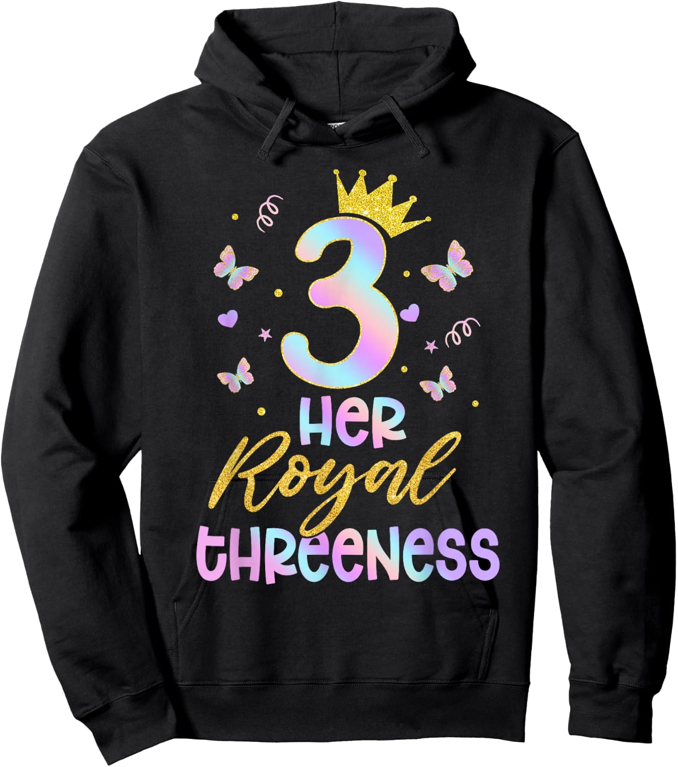 Her Royal Threeness Birthday Decorations 3rd Birthday Girl Hoodie - Hoodie | Black