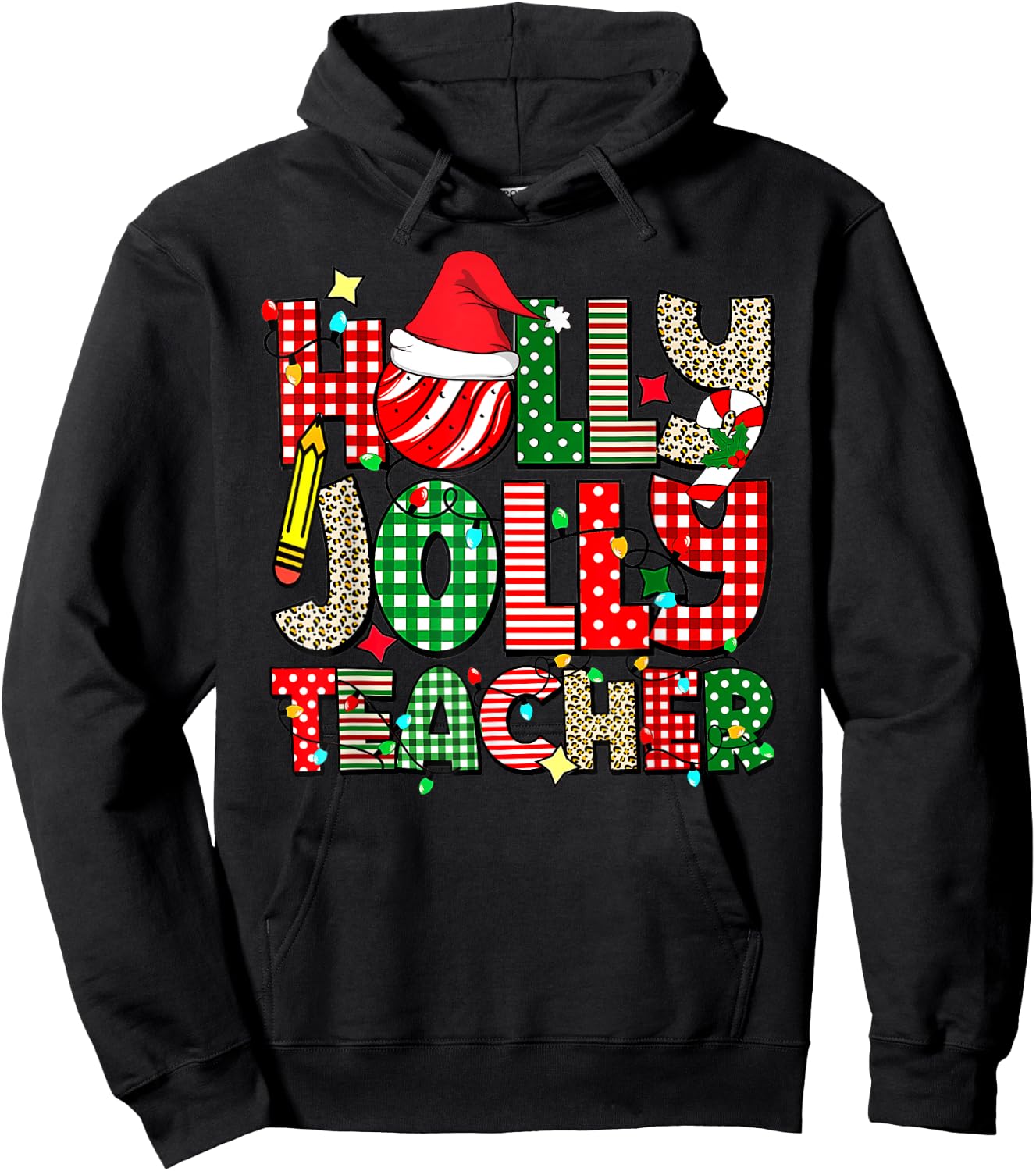 Holly n Jolly Teacher Santa Christmas Smile Face Hippie Men Women Kids Hoodie - Hoodie | Black
