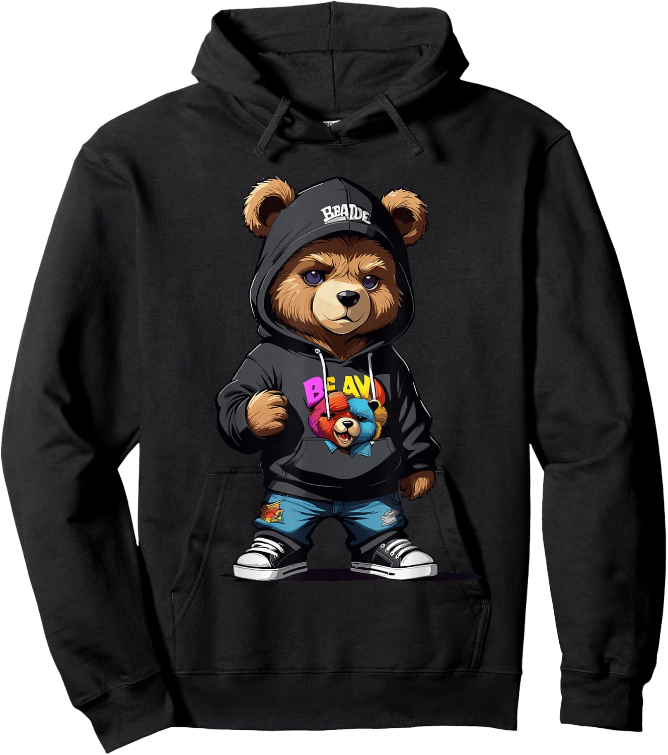 Teddy Bear Gangster in Cool Hip-Hop Outfit Hoodie - Hoodie | Black