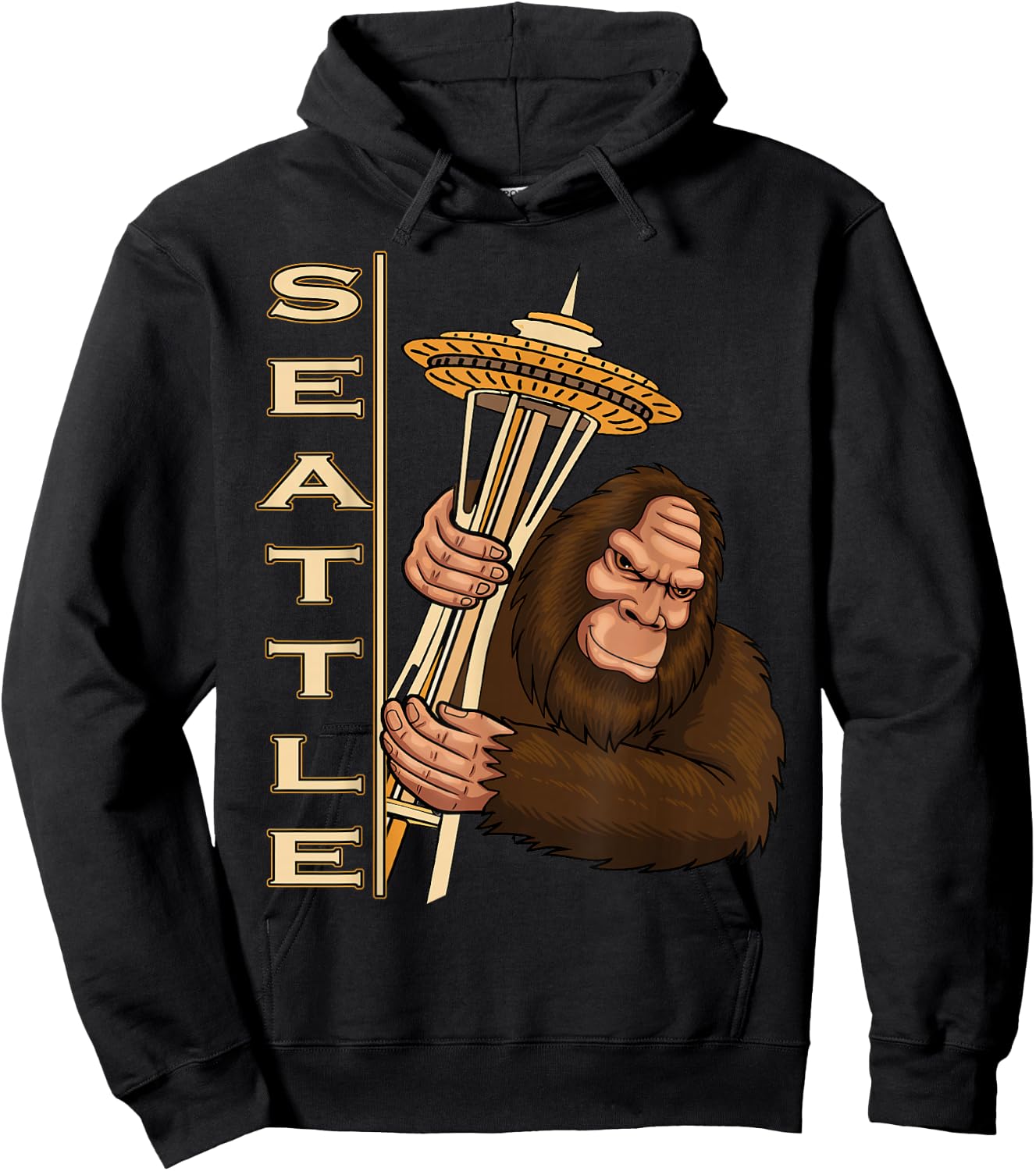 Pacific Northwest Seattle Sasquatch Space Needle Souvenir Hoodie - Hoodie | Black