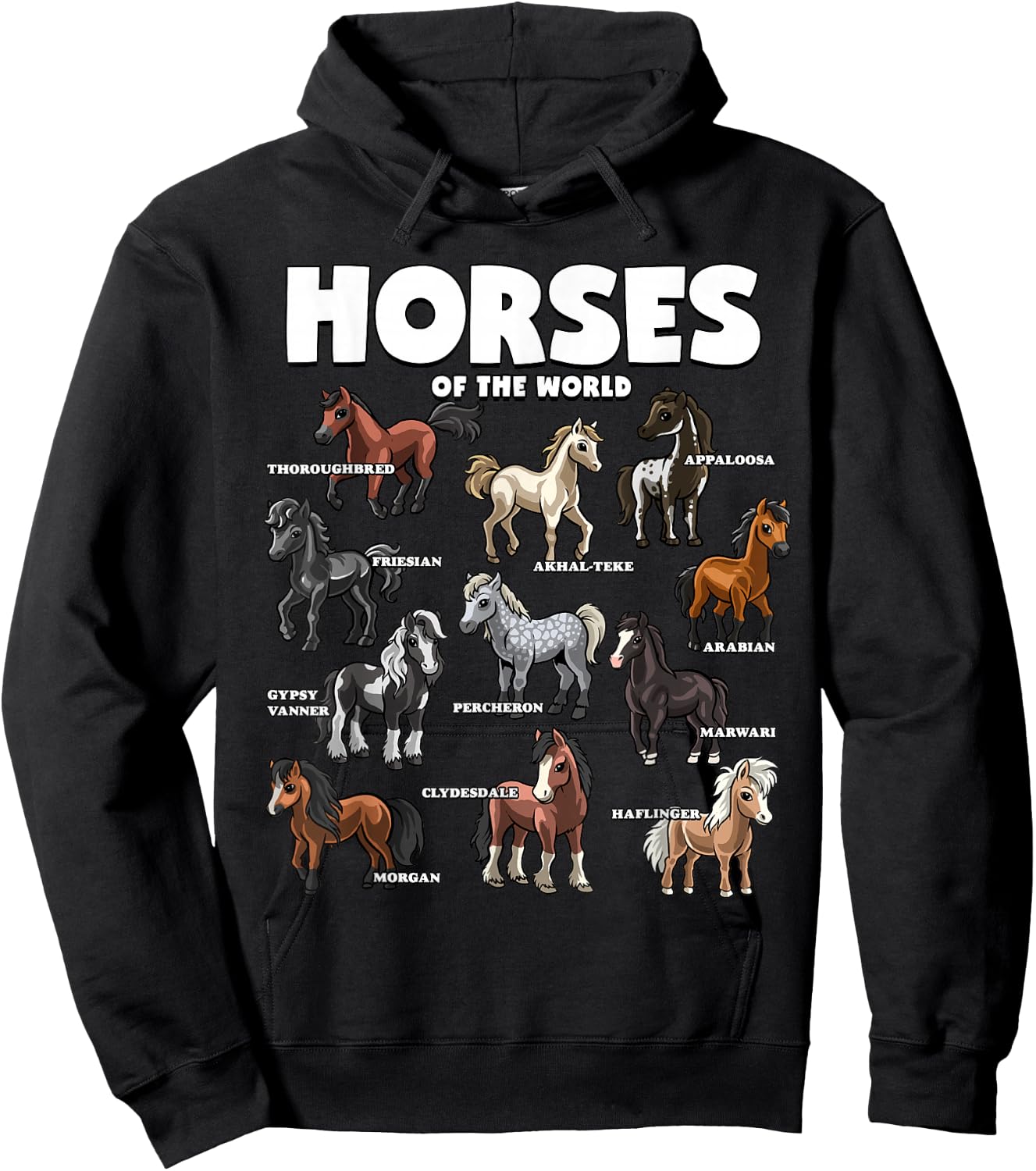 Horse Shirt Horses Animals of the World Horse Lover Cowboy Hoodie - Hoodie | Black