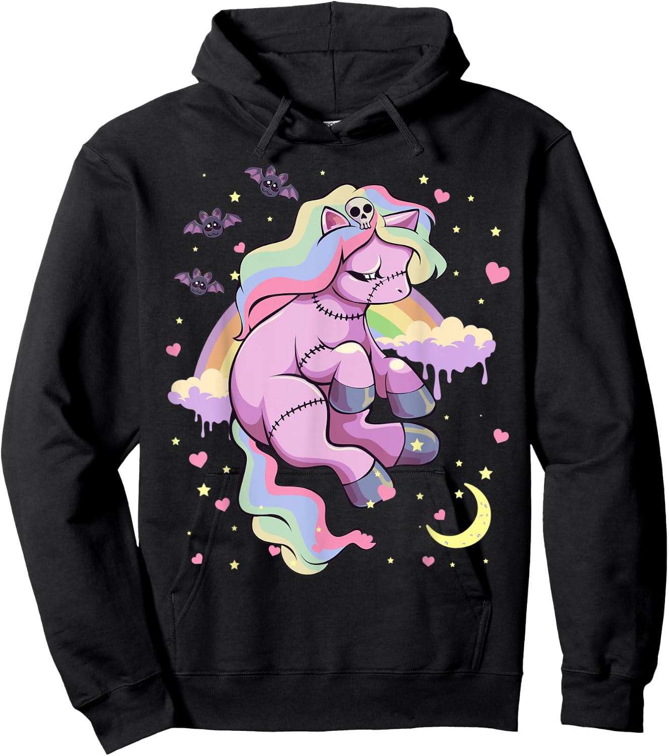Pastel Goth Kawaii Sad Depressed Unicorn with Rainbow Hoodie - Hoodie | Black