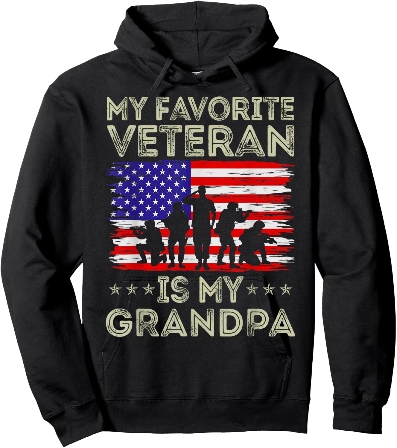 My Favorite Veteran Is My Grandpa American Flag Veterans Day Hoodie - Hoodie | Black