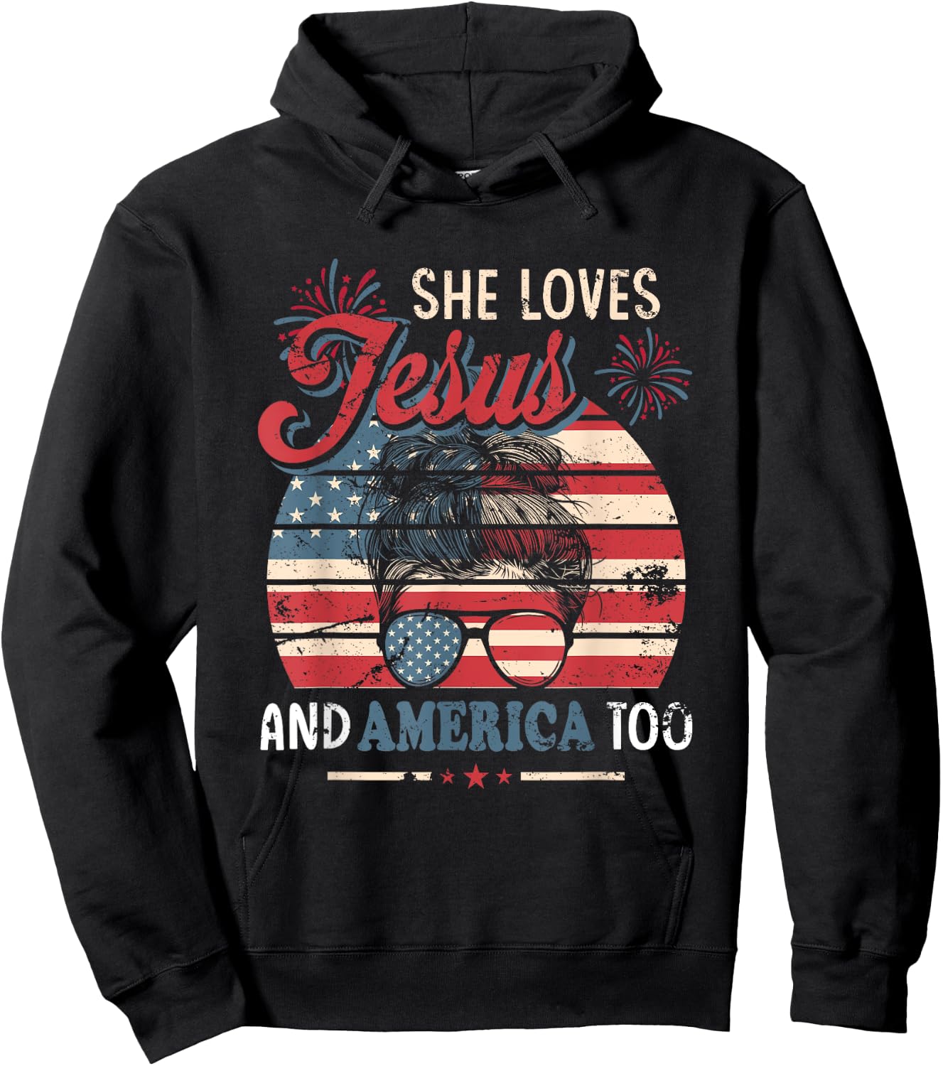 She Loves Jesus And America Too 4th of July Christian Lover Men Hoodie - Hoodie | Black