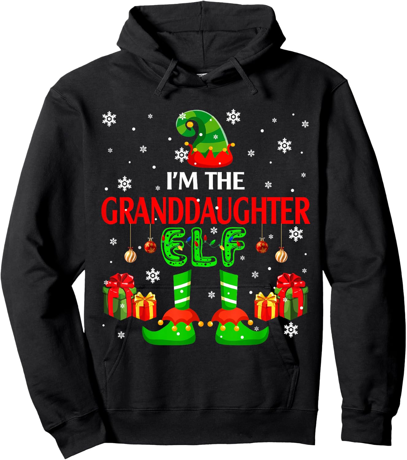 I'm The Granddaughter Elf Cute Xmas Elf Costume Funny Family Hoodie - Hoodie | Black