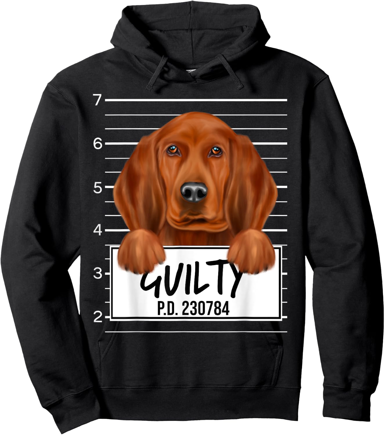 Funny Redbone Coonhound Mugshot Guilty Dog Men Women Kids Hoodie - Hoodie | Black