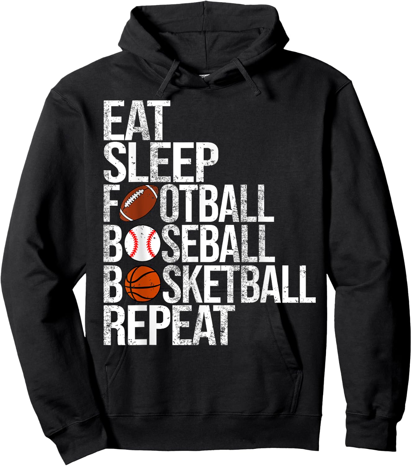 Eat Sleep Football Baseball Basketball Repeat Funny Sport Hoodie - Hoodie | Black