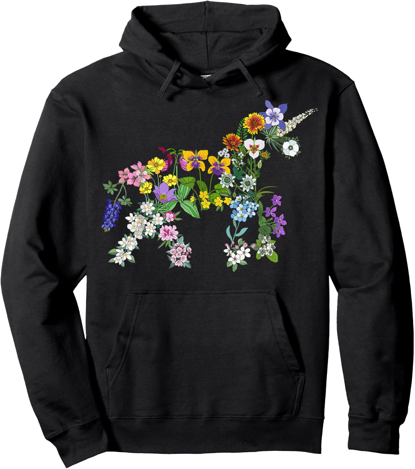 Floral Unicorn Wildflowers Flower Unicorn Shape Hoodie - Hoodie | Black