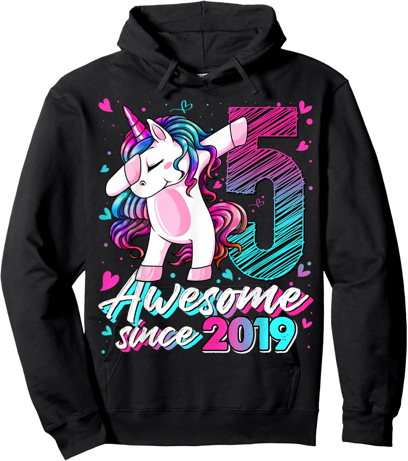5 Years Old Flossing Unicorn Gifts 5th Birthday Girl Party Hoodie - Hoodie | Black