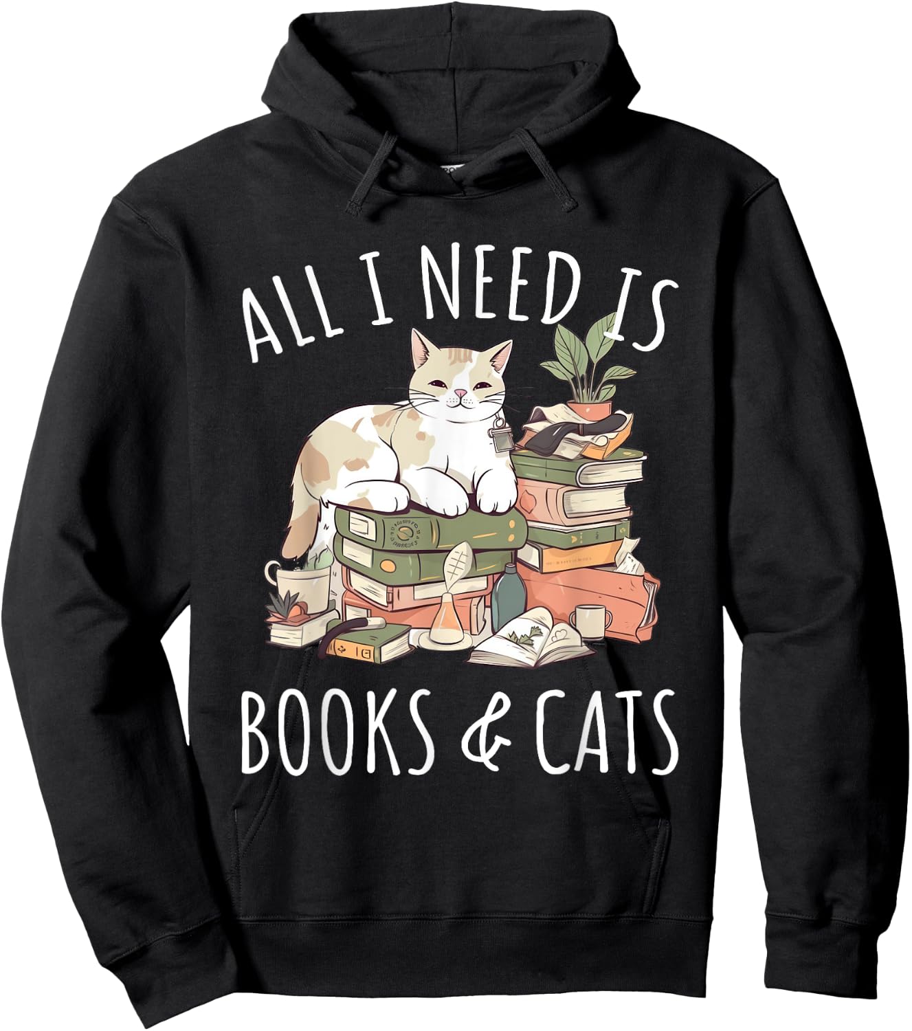All I need is Books & Cats Women Reading Cat Lover Hoodie - Hoodie | Black