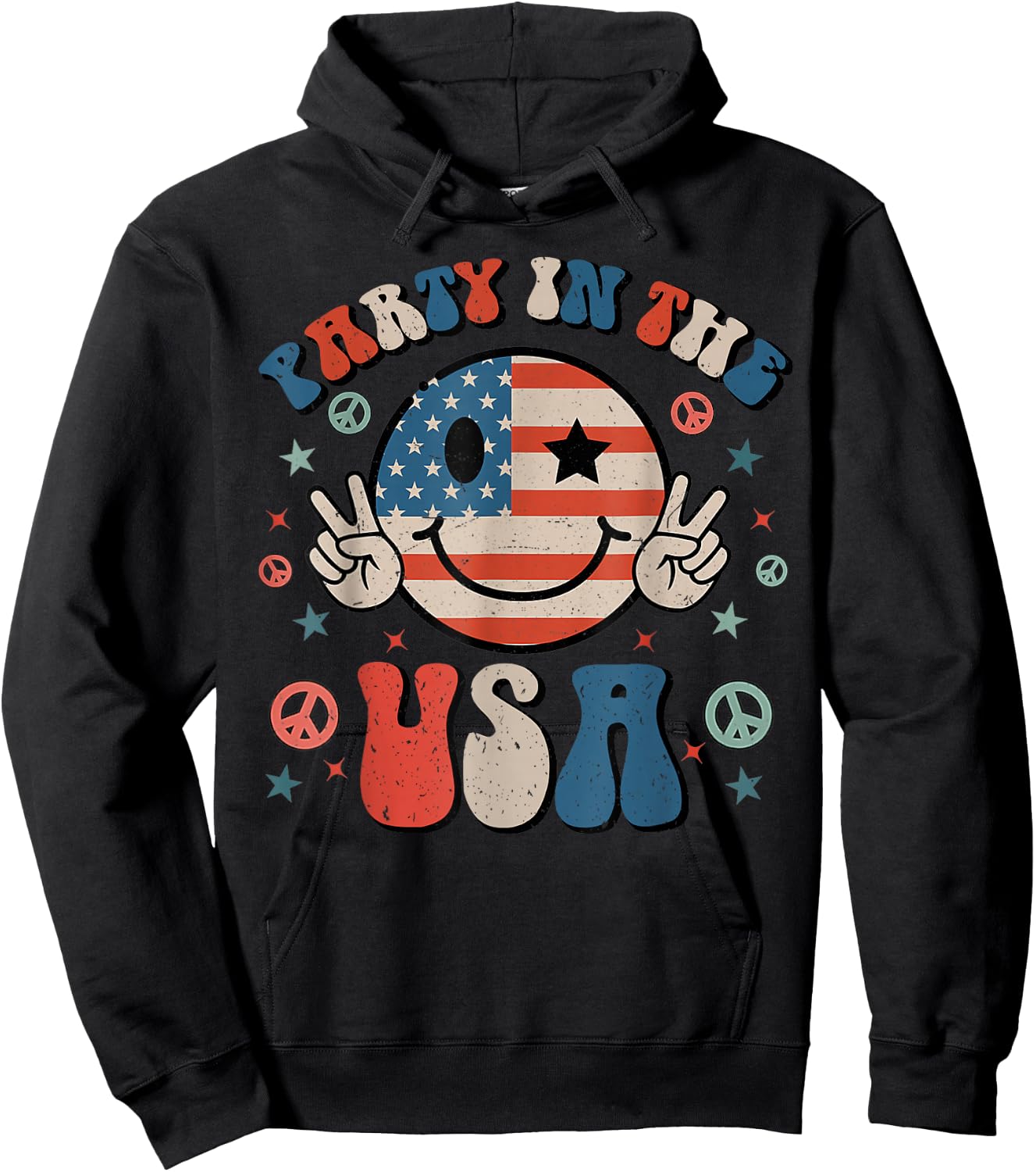 Party in The USA 4th of July Preppy Smile Kids Men Women Hoodie - Hoodie | Black