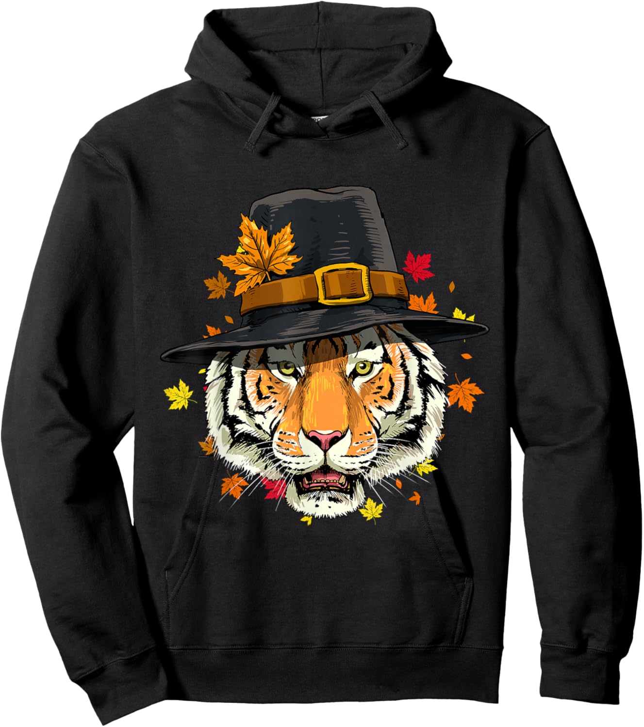 Thanksgiving Tiger Cat Pilgrim Turkey Day Autumn Tiger Lover Men Women Girls Kids Hoodie - Hoodie | Black