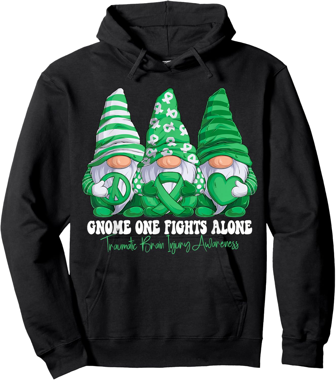 Traumatic Brain Injury Awareness Month Green Ribbon Gnomies Hoodie - Hoodie | Black