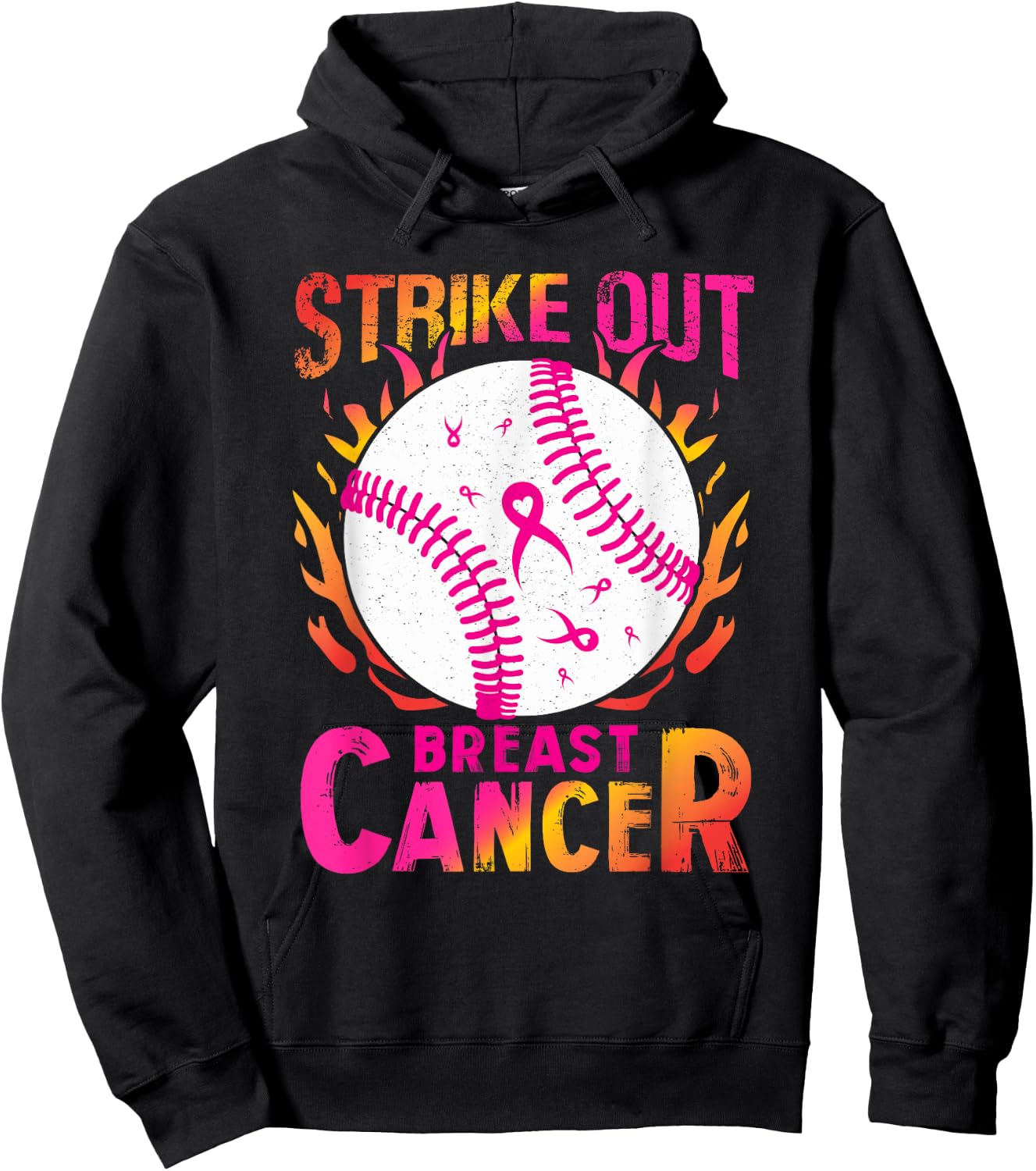 Strike Out Breast Cancer - Baseball Pink Ribbon Awareness Hoodie - Hoodie | Black