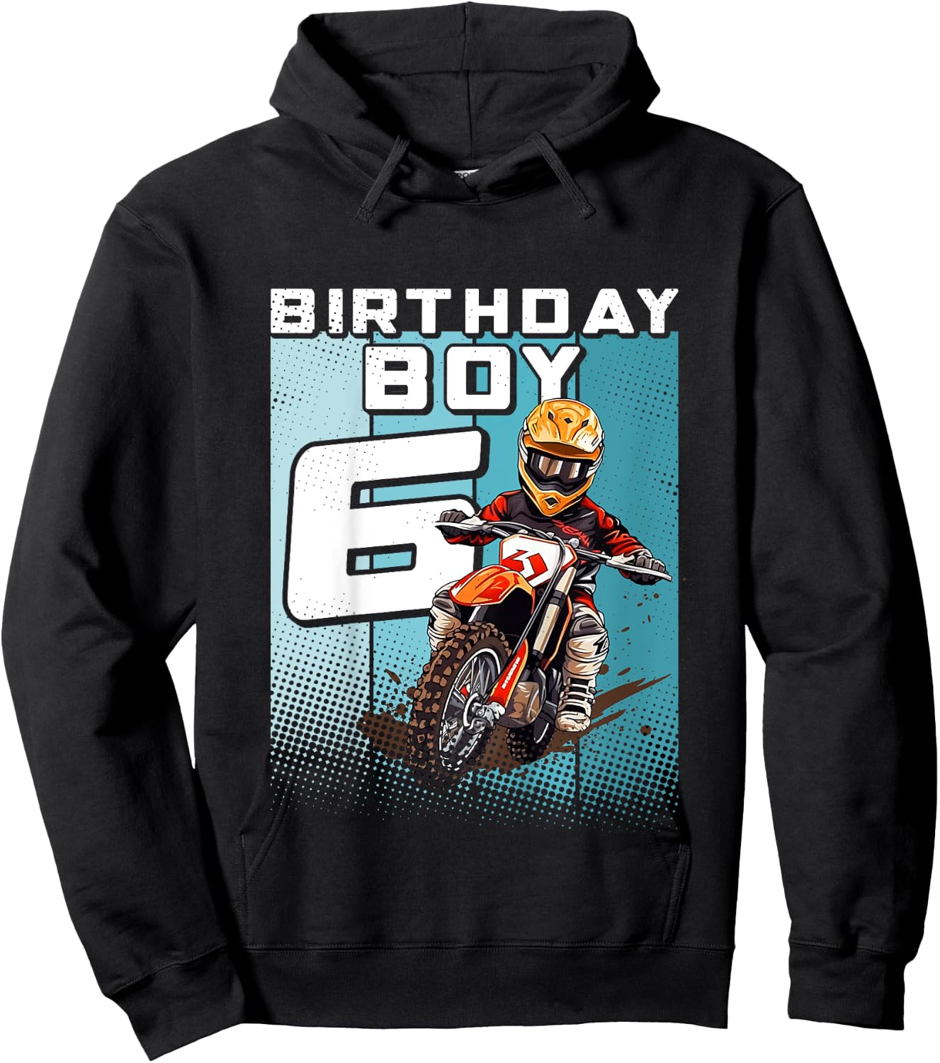 Kids Bday 6 Dirt Bike Birthday Boy 6 Motocross MX 6th Birthday Hoodie - Hoodie | Black