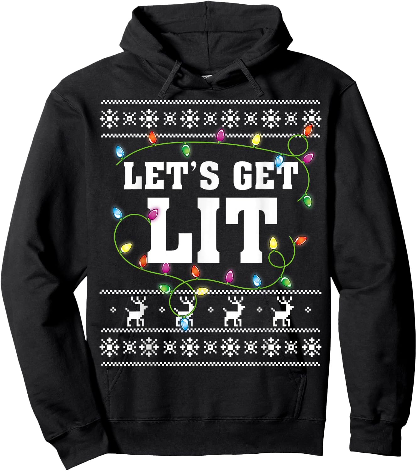 Christmas Shirt Men Women Kids Let's Get Lit Christmas Hoodie - Hoodie | Black