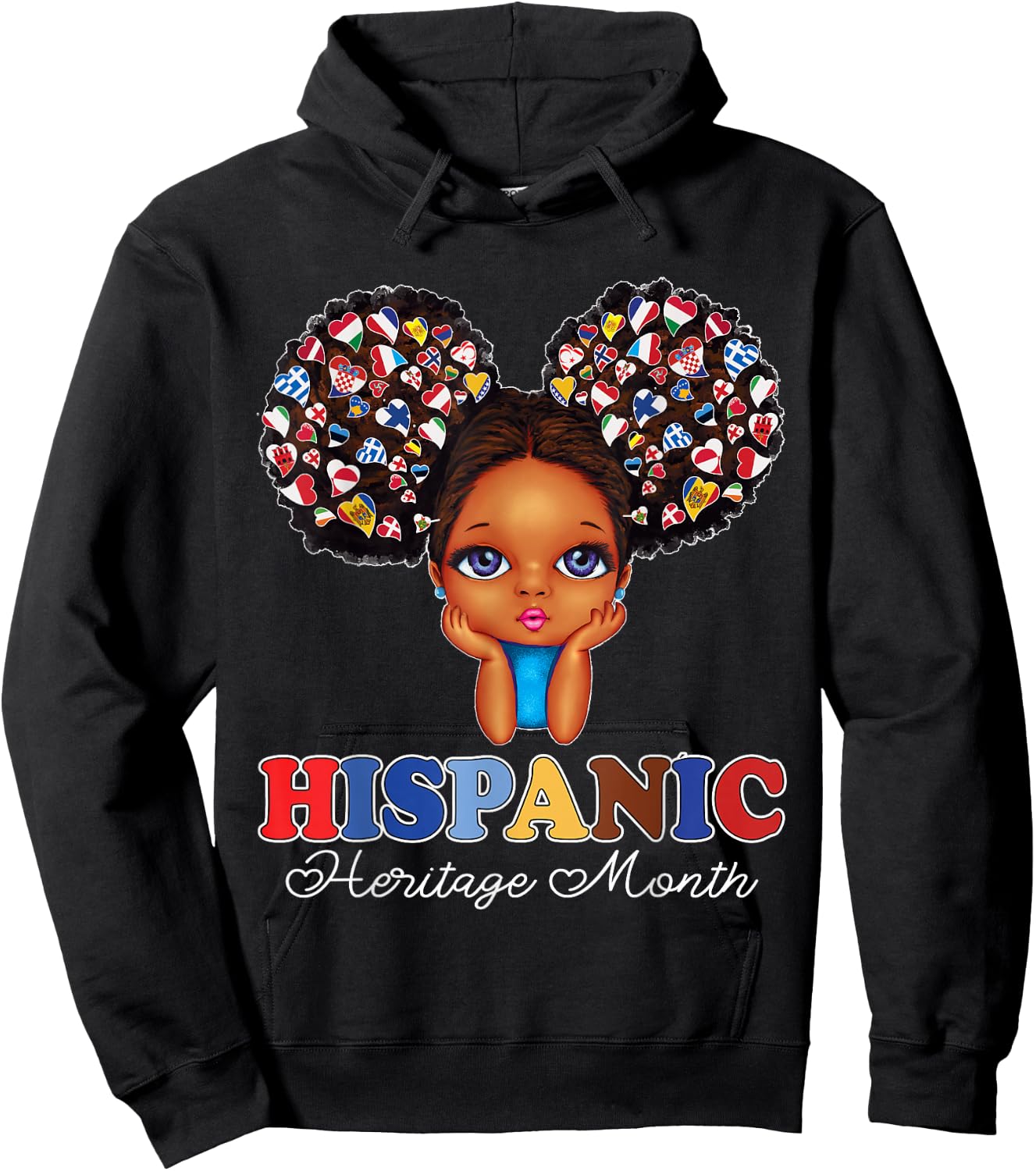 National Hispanic Heritage Month Messy bun for Kids Girls Hoodie - Hoodie | Black