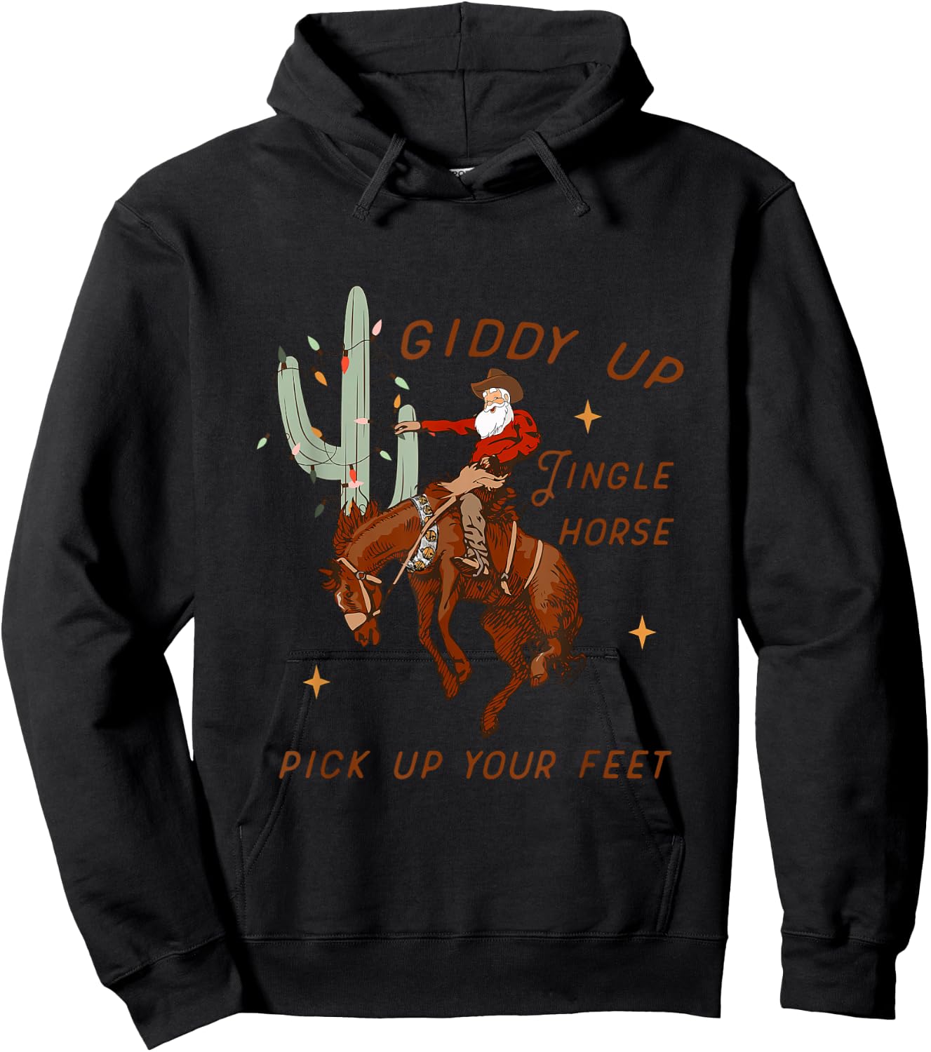 Giddy Up Jingle Horse Pick Up Your Feet Cowboy Santa Hoodie - Hoodie | Black