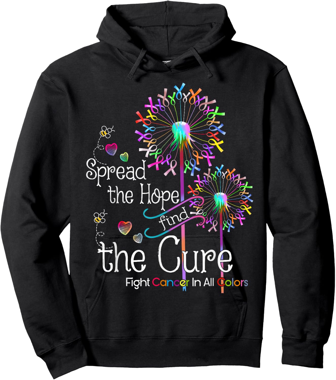 Fight Cancer in All and Every Color Ribbons Flower Heart Hoodie - Hoodie | Black