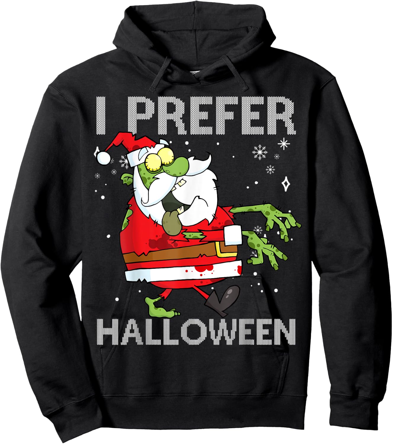 I Prefer Halloween Funny Christmas Zombie Santa Sweater Ugly Hoodie - Hoodie | Black
