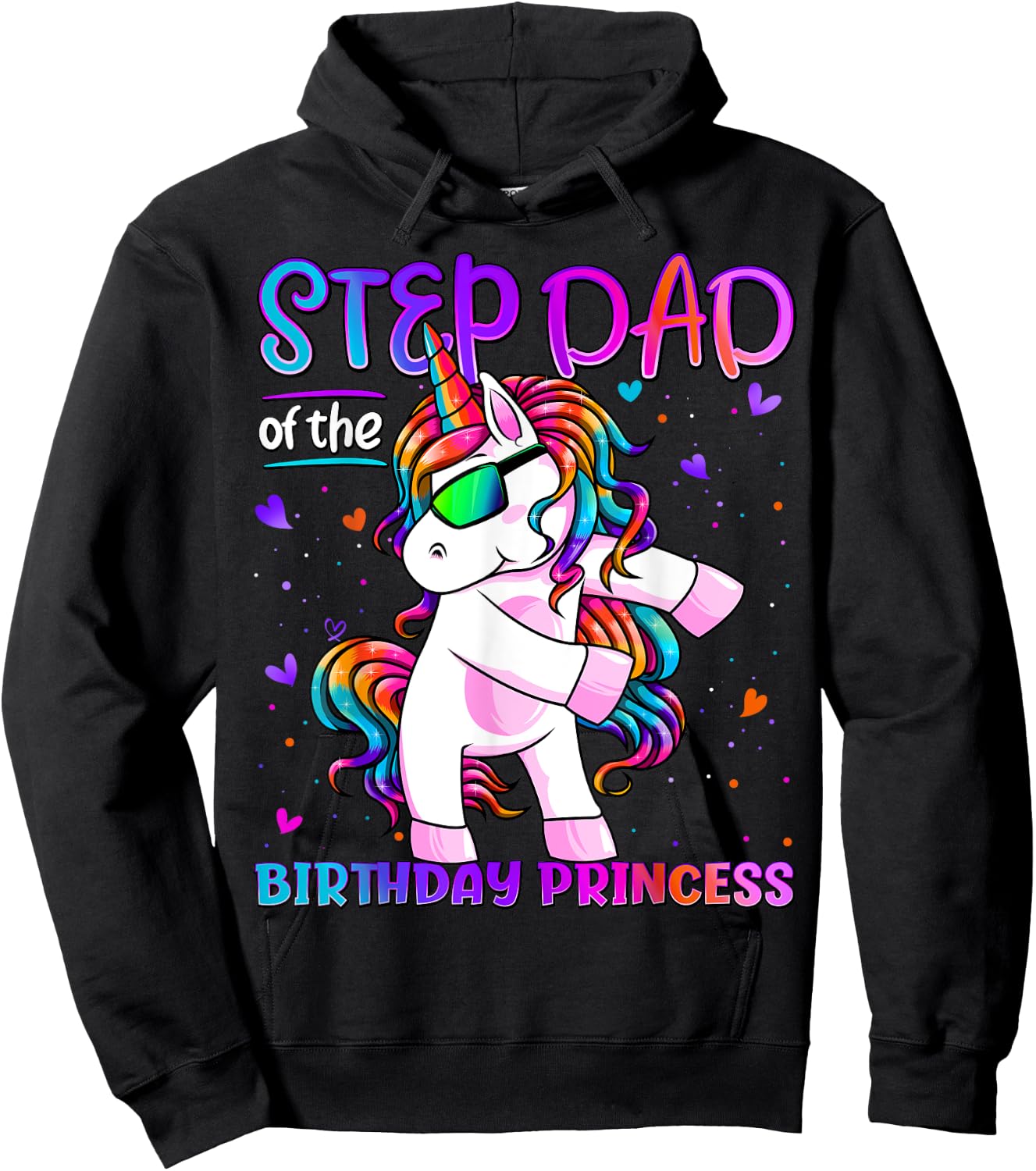 Step Dad of the Birthday Princess Flossing Unicorn Step Dad Hoodie - Hoodie | Black