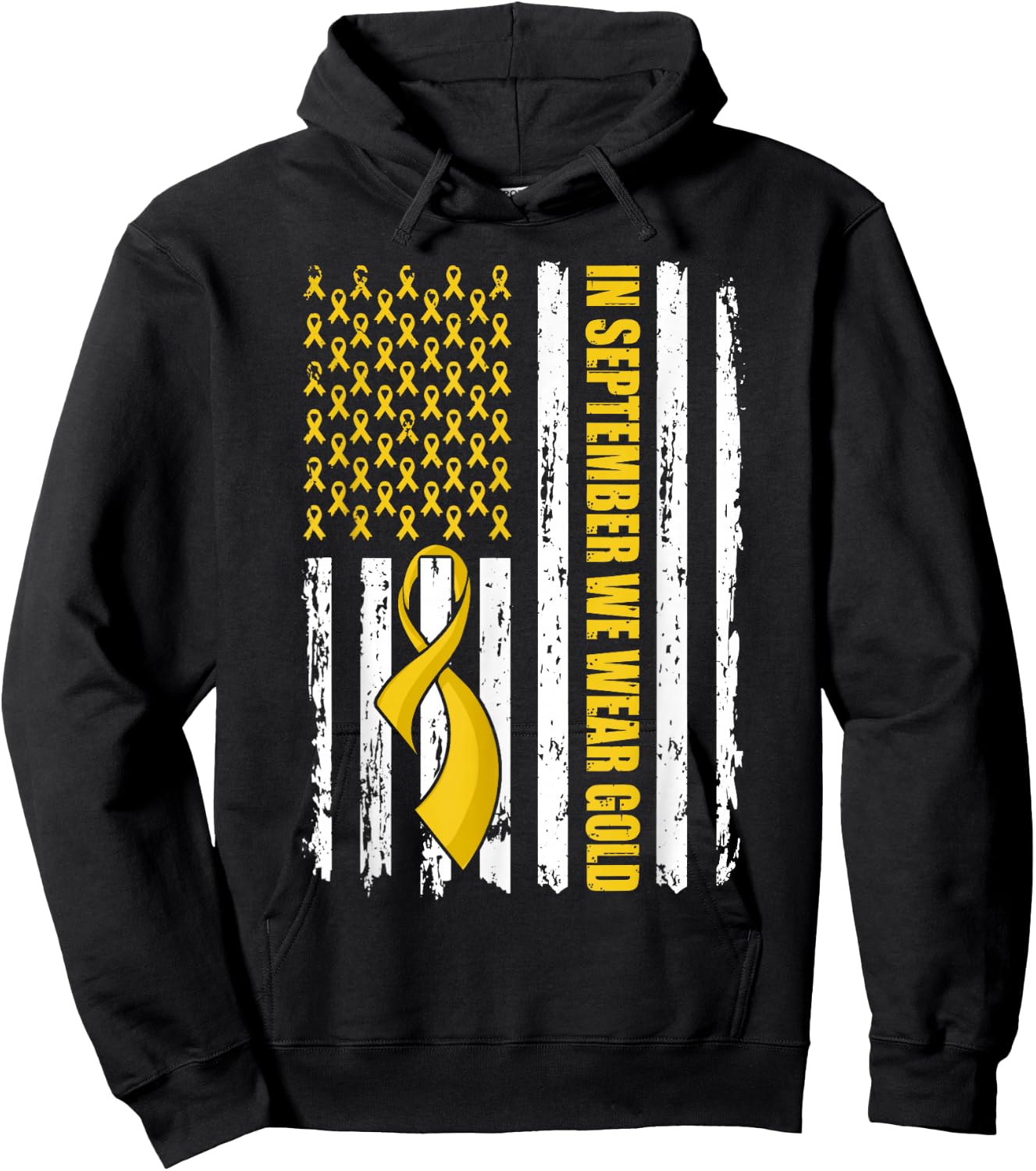 In September We Wear Gold Flag Childhood Cancer Awareness Hoodie - Hoodie | Black