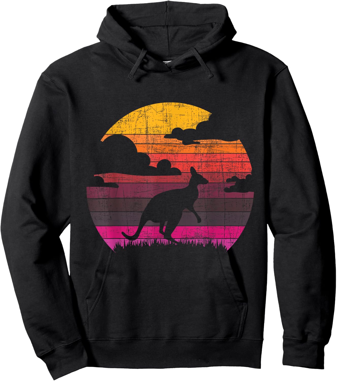 Retro Sunset Kangaroo - Zookeeper 60s Safari Animal Lover Hoodie - Hoodie | Black