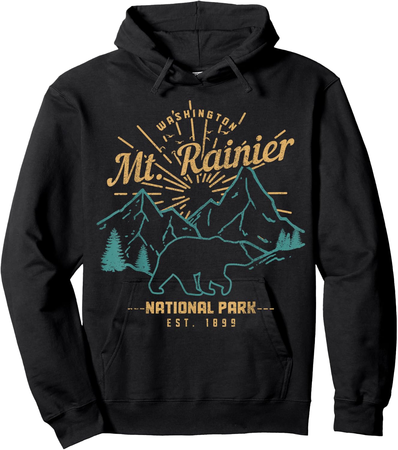 Mt. Rainier Washington Vintage Mountain National Park PNW Hoodie - Hoodie | Black
