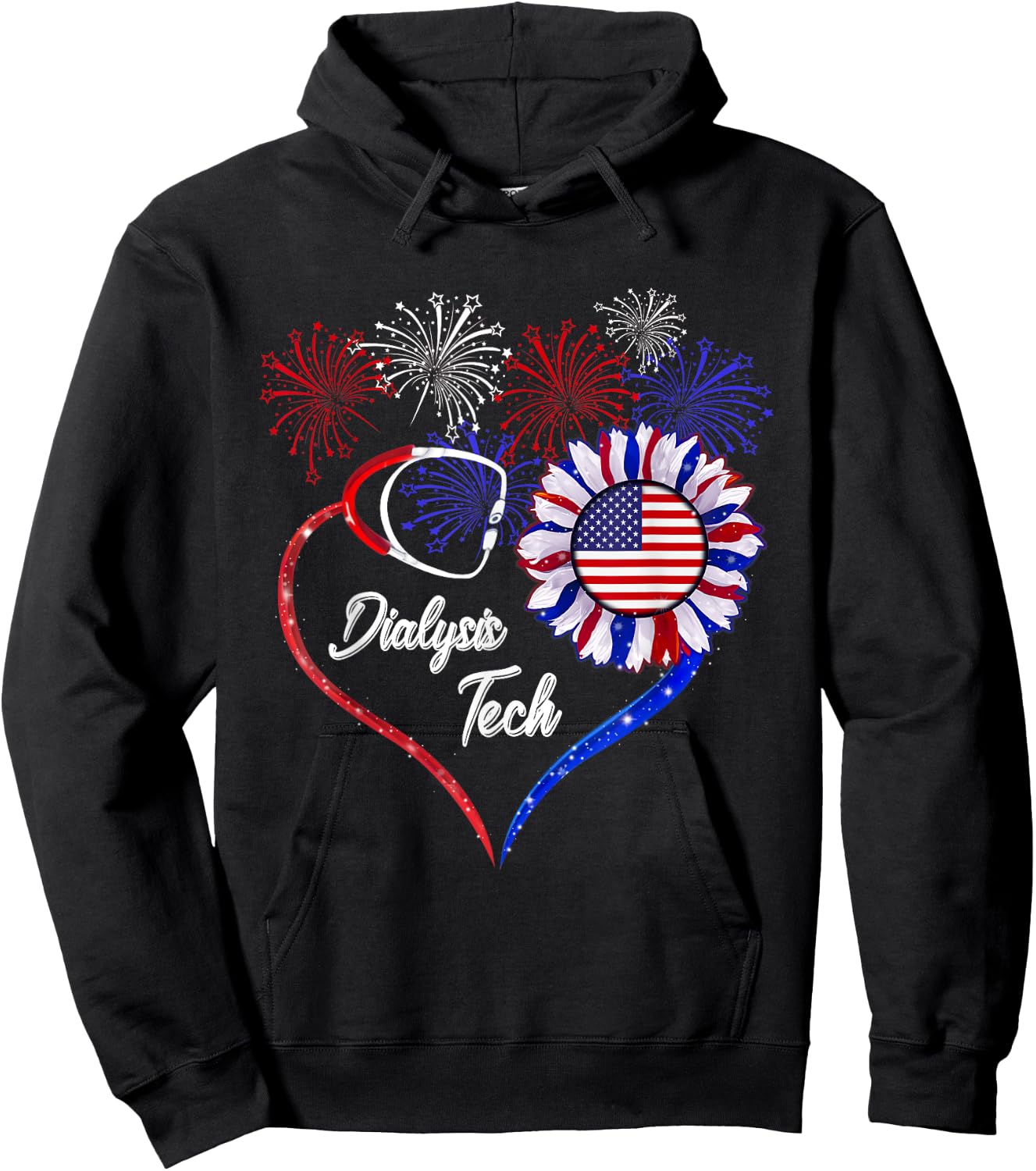 Patriotic Dialysis Tech - American Flag Sunflower Love Men Hoodie - Hoodie | Black