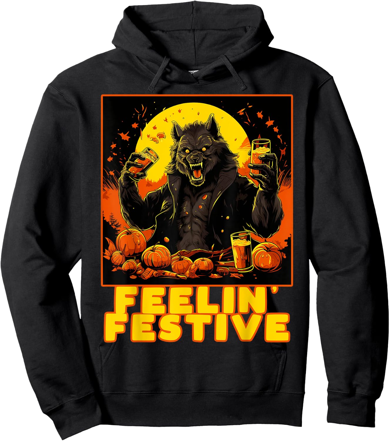 Funny Werewolf Drinking Halloween Costume Party Thanksgiving Hoodie - Hoodie | Black