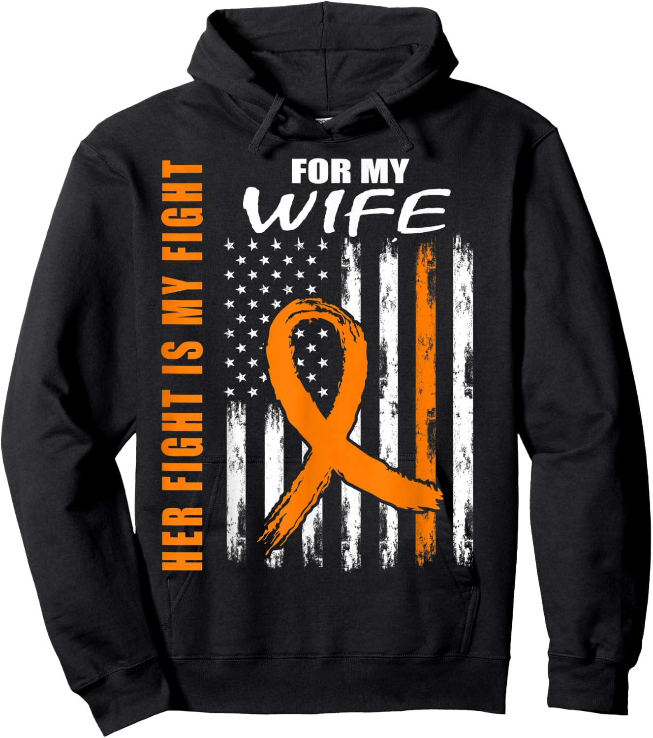 Her Fight Is My Fight Wife Leukemia Awareness USA Flag Gifts Hoodie - Hoodie | Black