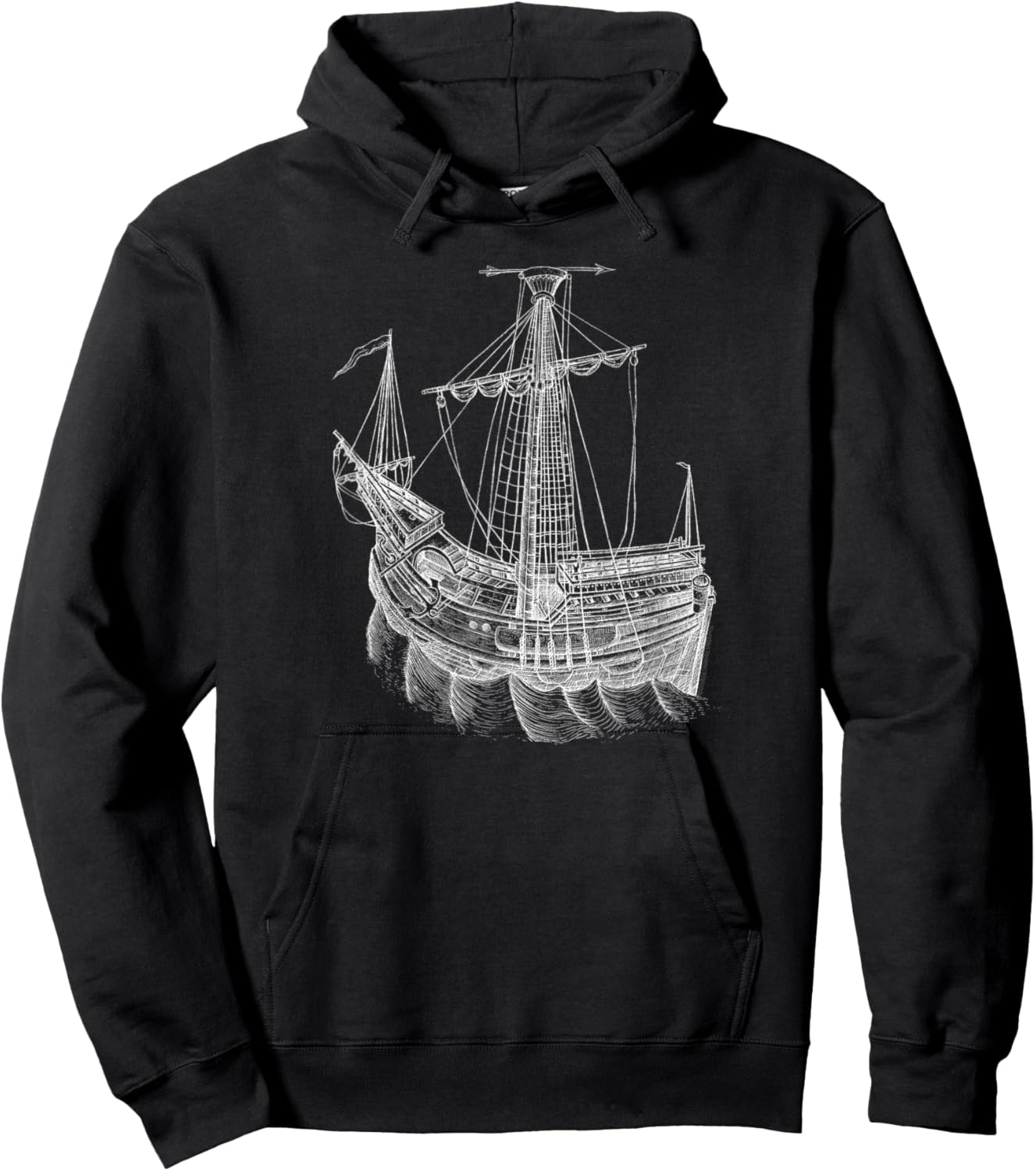 Vintage Historical Sailing Ship Drawing Sailing Ship Hoodie - Hoodie | Black